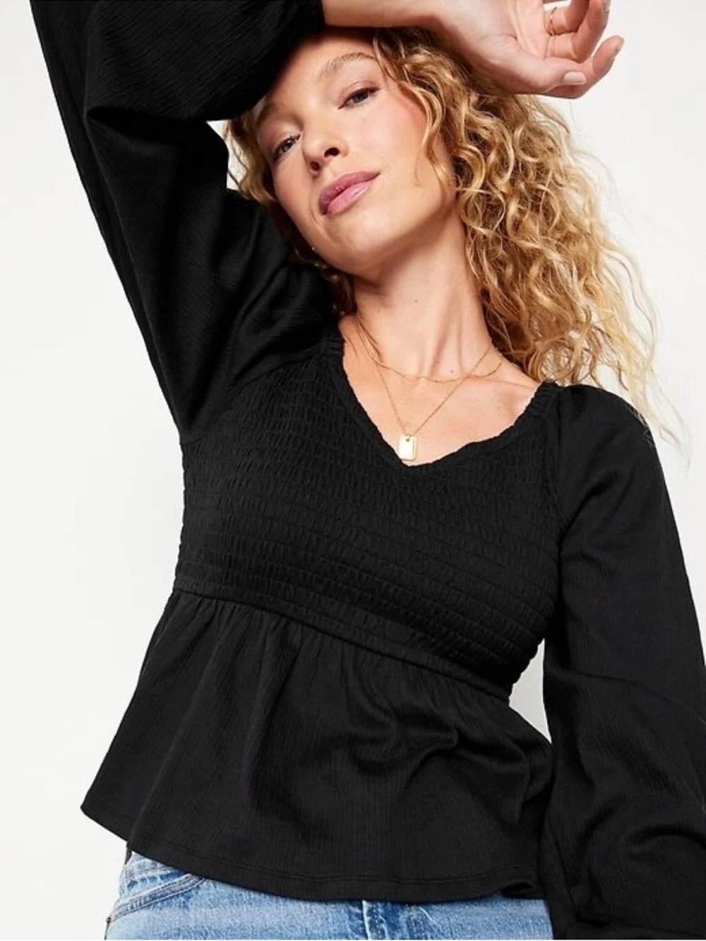 Long Sleeve Smocked Peplum Ruffle Top